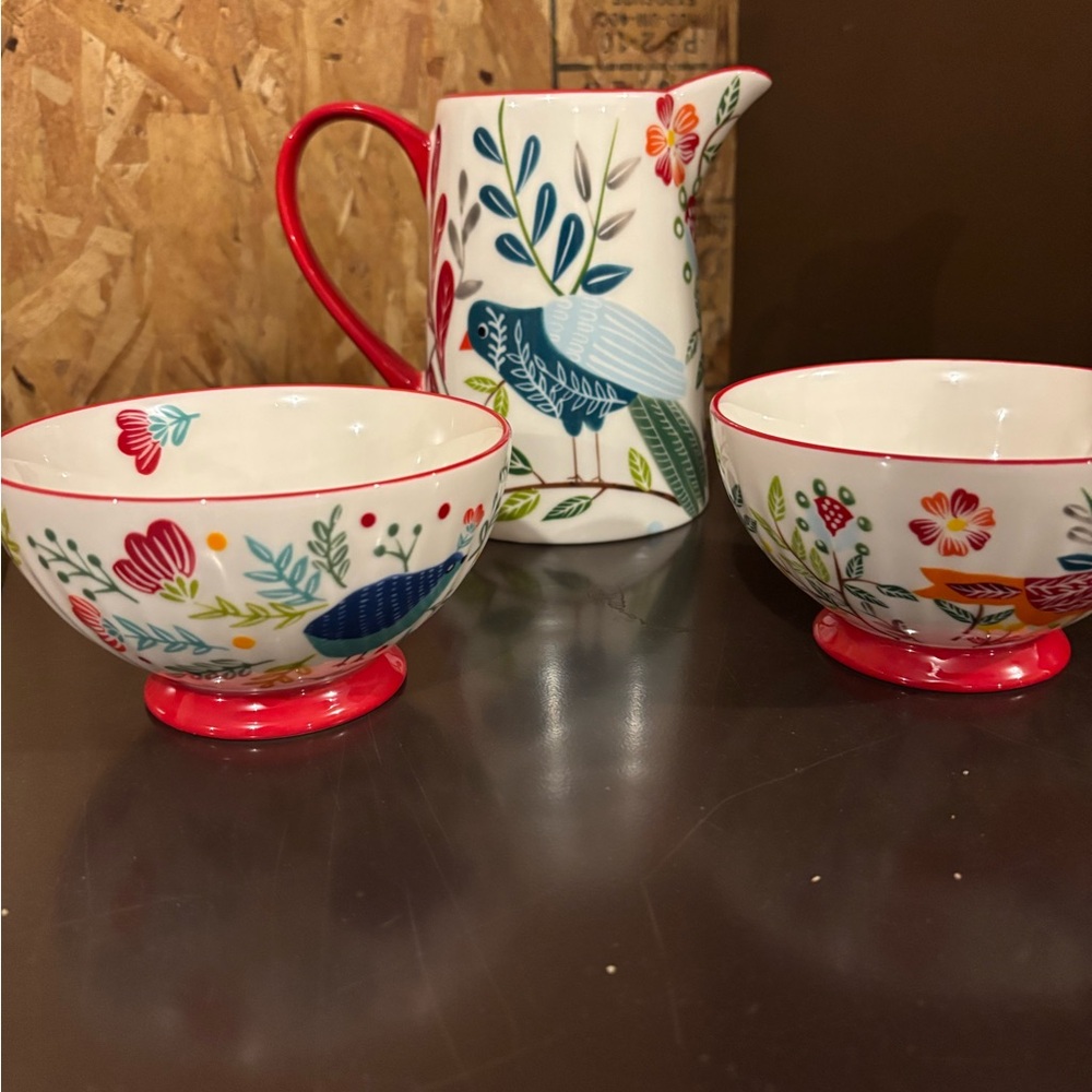 Potters Studio Floral Ceramic Pitcher and Bowl Set NWOT
